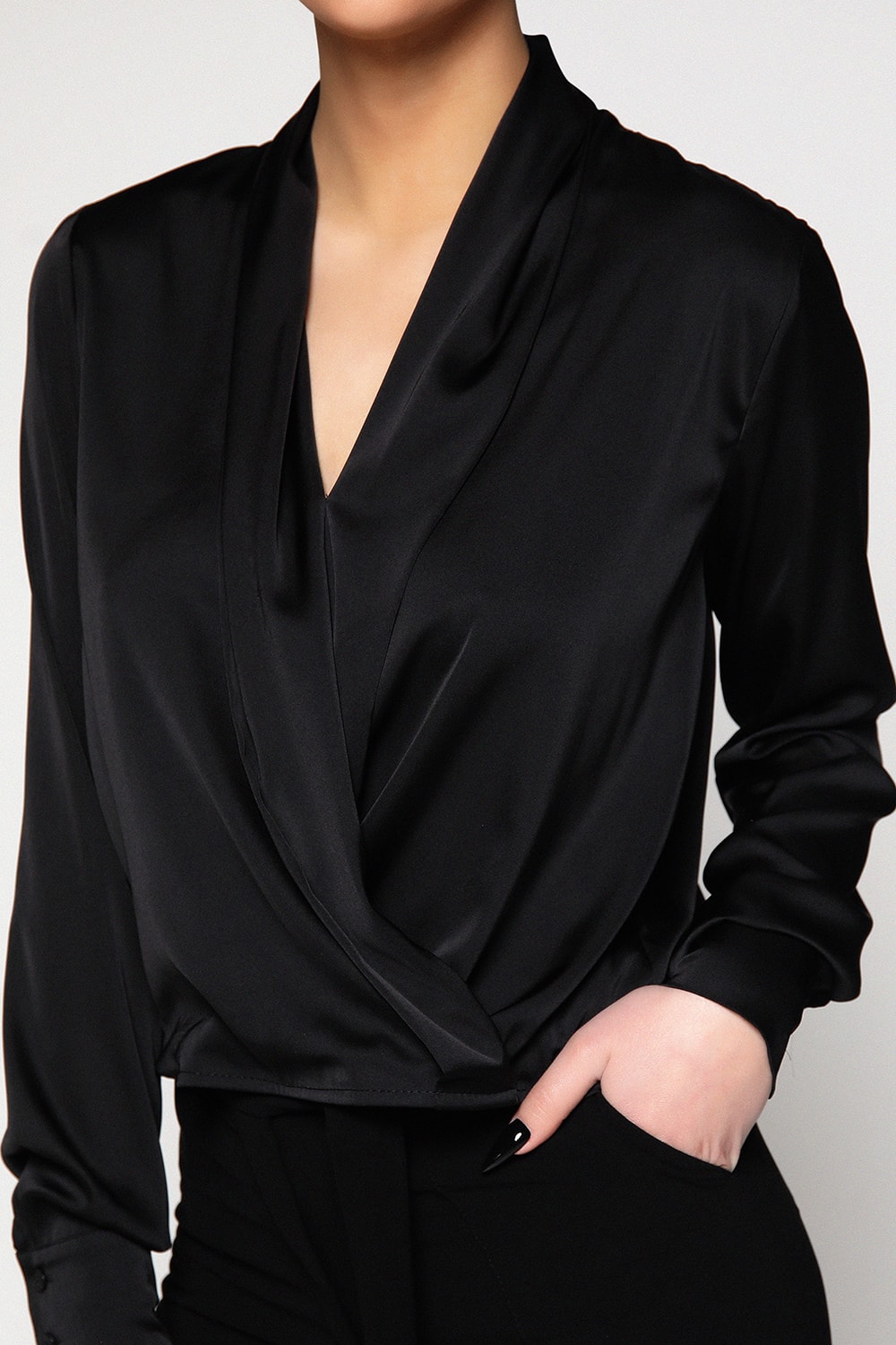 Black Silk Scarf Collar Shirt