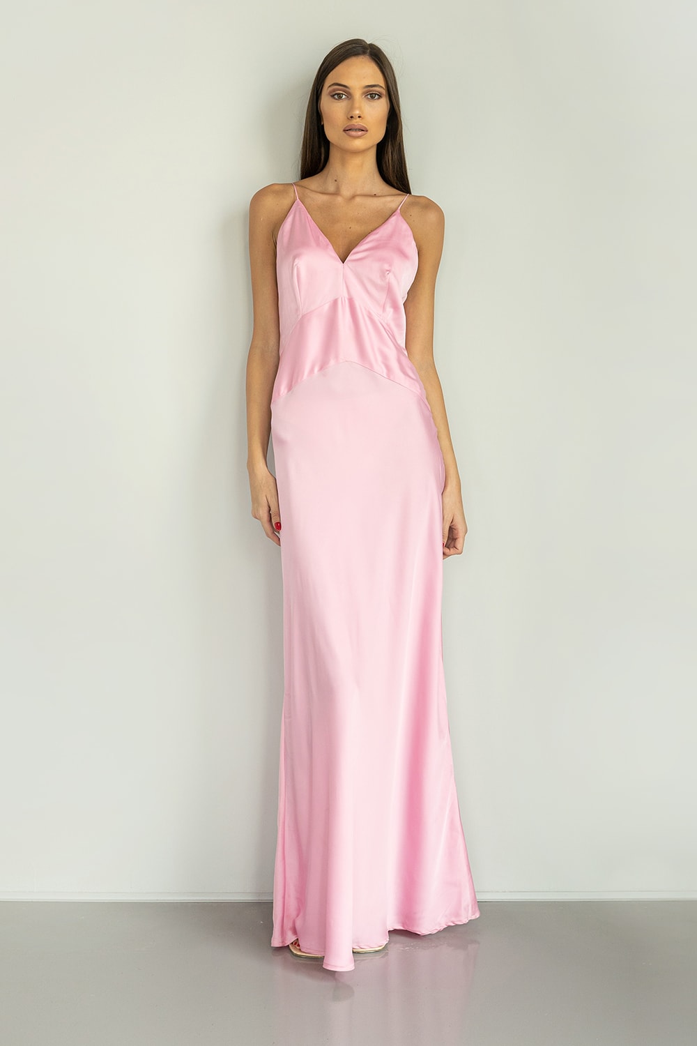 Long camisole dress in pale pink