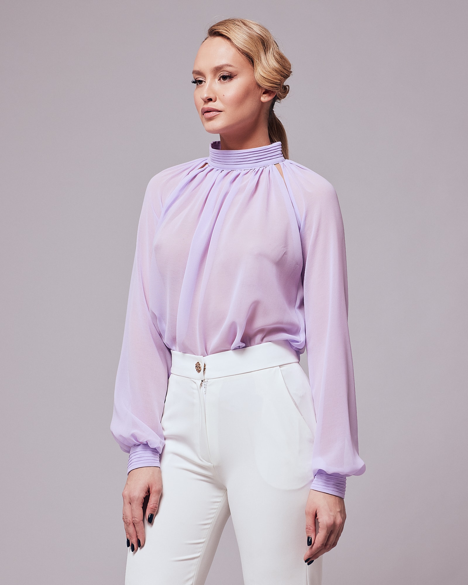 Light violet cut out blouse